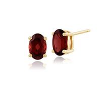 Gemondo 9ct Yellow Gold Oval Garnet Classic Claw Set Stud Earrings