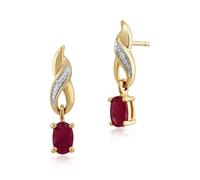 Gemondo 9ct Yellow Gold Oval Ruby Classic Drop Earrings With Diamond