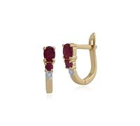 Gemondo 9ct Yellow Gold Oval Ruby & Diamond Classic Hoop Earrings