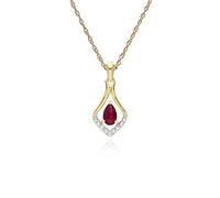 Gemondo 9ct Yellow Gold Oval Ruby & Diamond Classic Leaf Pendant