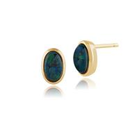 Gemondo 9ct Yellow Gold Oval Triplet Opal Classic Bezel Set Stud Earrings Blue