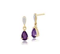 Gemondo 9ct Yellow Gold Pear Amethyst Classic Drop Earrings With Diamonds