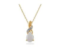 Gemondo 9ct Yellow Gold Pear Opal Classic Pendant Necklace White With Diamond