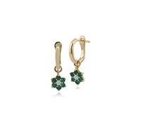 Gemondo 9ct Yellow Gold Round Emerald & Diamond Floral Cluster Drop Hoop Earrings Green