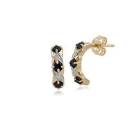 Gemondo 9ct Yellow Gold Round Sapphire & Diamond Kiss Half Hoop Earrings Blue