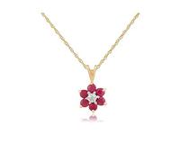 Gemondo 9ct Yellow Gold Round Six Ruby & Diamond Floral Cluster Pendant