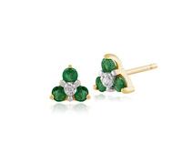 Gemondo 9ct Yellow Gold Round Three Emerald & Diamond Cluster Stud Earrings