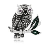 Gemondo Amethyst & Enamel & Marcasite 925 Sterling Silver Owl Brooch