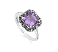 Gemondo Art Deco Inspired Square Cut Amethyst & Marcasite Ring - N