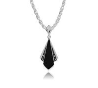 Gemondo Art Deco Necklace, 925 Sterling Silver Art Deco Black Onyx & Marcasite Pendant on 45cm Chain