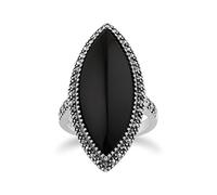 Gemondo Art Deco Ring, 925 Sterling Silver 12.5ct Black Onyx & Marcasite Statement Ring
