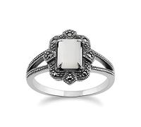 Gemondo Art Deco Ring, 925 Sterling Silver Art Deco 1ct Mother of Pearl & Marcasite Ring