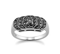 Gemondo Art Deco Stepped Ring, 925 Sterling Silver 0.28ct Marcasite Art Deco Style Ring