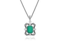 Gemondo Art Deco Style Baguette Chalcedony and Marcasite Pendant Necklace in Sterling Silver