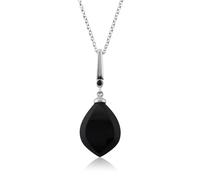 Gemondo Art Deco Style Black Onyx Cabochon & Black Spinel Pendant in Sterling Silver