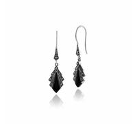 Gemondo Art Deco Style Diamond Black Onyx & Marcasite Drop Earrings in 925 Sterling Silver