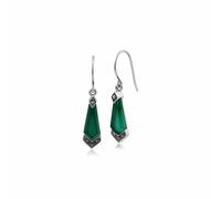 Gemondo Art Deco Style Green Chalcedony & Marcasite Kite Drop Earrings in 925 Sterling Silver