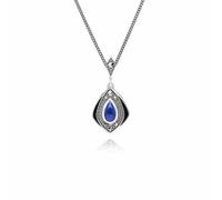 Gemondo Art Deco Style Kite Lapis Lazuli and Marcasite Pendant Necklace in Sterling Silver