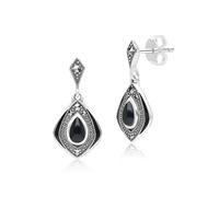 Gemondo Art Deco Style Kite Onyx and Marcasite Drop Earrings in Sterling Silver