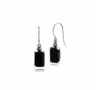 Gemondo Art Deco Style Octagon Black Onyx & Marcasite Drop Earrings in 925 Sterling Silver