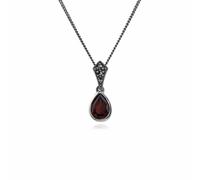Gemondo Art Deco Style Oval Pear Garnet & Marcasite Pendant in 925 Sterling Silver