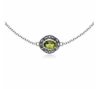 Gemondo Art Deco Style Oval Peridot & Marcasite Cluster Bracelet in 925 Sterling Silver