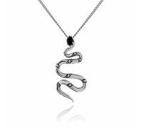 Gemondo Art Deco Style Pear Black Spinel & Marcasite Snake Necklace in 925 Sterling Silver
