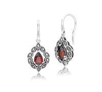 Gemondo Art Deco Style Pear Garnet & Marcasite Drop Earrings in Sterling Silver