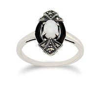 Gemondo Art Deco Style Ring, Sterling Silver 0.26ct Opal & 8pt Marcasite Ring