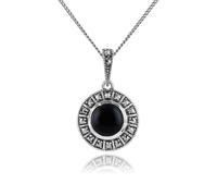 Gemondo Women's Art Deco Style Round Black Onyx Cabochon & Marcasite Pendant in 925 Sterling Silver | Size: 18 inches Gemondo Silver 18 inches