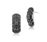 Gemondo Art Deco Style Round Marcasite Stepped Stud Earrings in 925 Sterling Silver
