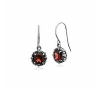 Gemondo Art Deco Style Square Cushion Garnet & Marcasite Drop Earrings in 925 Sterling Silver