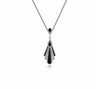 Gemondo Women's Art Deco Style Triangle Black Onyx & Marcasite Fan Pendant in 925 Sterling Silver | Size: 18 inches Gemondo Silver 18 inches