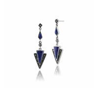 Gemondo Art Deco Style Triangle Lapis Lazuli & Marcasite Drop Earrings in 925 Sterling Silver