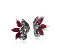 Gemondo Art Nouveau Marquise Ruby & Marcasite Leaf Stud Earrings in 925 Sterling Silver - Sterling Silver 1.02ct Ruby & Marcasite Art Nouveau Stud Earrings
