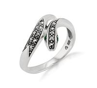 Gemondo Art Nouveau Snake Ring, Sterling Silver 0.04ct Emerald & Marcasite Ring