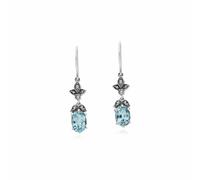 Gemondo Art Nouveau Style Oval Blue Topaz & Marcasite Drop Earrings in 925 Sterling Silver