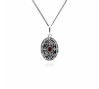 Gemondo Art Nouveau Style Oval Garnet & Marcasite Locket Necklace in Sterling Silver