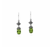 Gemondo Art Nouveau Style Oval Peridot & Marcasite Drop Earrings in Sterling Silver