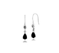 Gemondo Art Nouveau Inspired Sterling Silver Black Onyx & Marcasite Drop Earrings