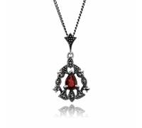 Gemondo Art Nouveau Style Pear Garnet & Marcasite Garland Pendant in Silver