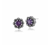 Gemondo 925 Sterling Silver Amethyst & Marcasite Floral Stud Earrings