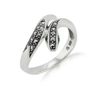 Art Nouveau Style Round Emerald & Marcasite Snake Ring in 925 Sterling Silver Gemondo Silver S