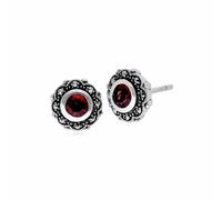 Gemondo Sterling Silver Garnet & Marcasite Art Nouveau Floral Stud Earrings