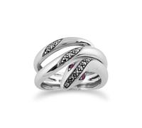 Gemondo Art Nouveau Style Round Ruby & Marcasite Snake Ring in 925 Sterling Silver - X