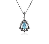 Gemondo Art Nouveau Style Sterling Silver Blue Topaz & Marcasite Pendant