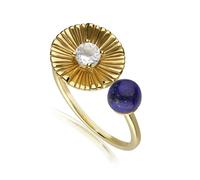 Gemondo Caruso Lapis Lazuli & White Topaz Floral Open Ring In Yellow Gold Plated Silver - N