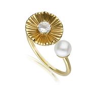 Gemondo Caruso Pearl & White Topaz Floral Open Ring In Yellow Gold Plated Silver - N