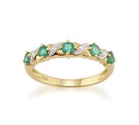 Gemondo Classic Art Nouveau Round Emerald & Diamond Half Eternity Ring In 9ct Yellow Gold - G