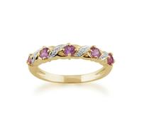 Gemondo Classic Art Nouveau Round Pink Sapphire & Diamond Half Eternity Ring In 9ct Yellow Gold - K